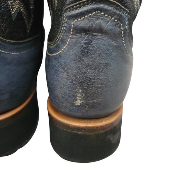 Lucchese 2000 Ostrich Skin and Leather Western Cowboy Boots Blue Black Size 7 - Picture 7 of 9